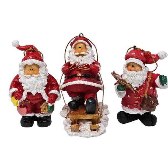 Vintage Christmas Ornaments Santa Claus Hand Painted Set of Three - Picture 1 of 9